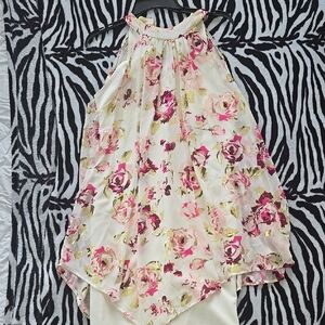 Wrapper Floral Halter Top with Gold and Pink Accents